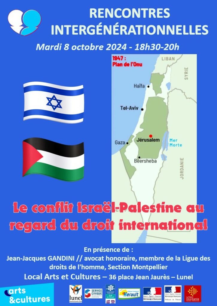 Rencontres intergénérationnelles - Le conflit israël-Palestine au regard du droit internationnal.